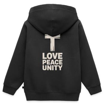 Liebe Frieden Einheit Christlich Kreuz - Kinder Premium Organic Zip Hoodie - Schwarz - Hinten - AI Model Kid Male (0cm)