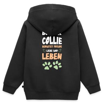 Border Collie Lebensfreude - Kinder Premium Organic Zip Hoodie - Schwarz - Hinten - AI Model Kid Male (0cm)