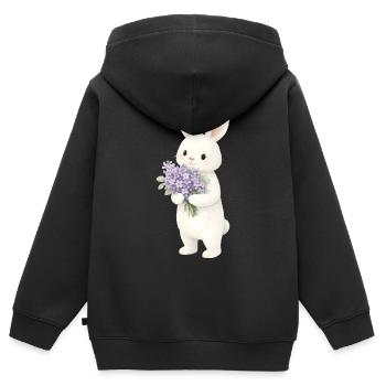 Lapin avec illustration lilas - Sweat Premium à capuche zippé enfant bio - noir - Dos - AI Model Kid Male (0cm)