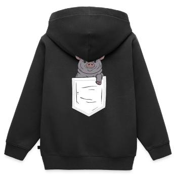 Cochon dans la poche Poche poitrine - Sweat Premium à capuche zippé enfant bio - noir - Dos - AI Model Kid Male (0cm)