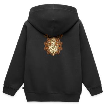 Yoga Gansha Namaste Sanskrit Namaste Méditation - Sweat Premium à capuche zippé enfant bio - noir - Dos - AI Model Kid Male (0cm)