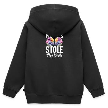 Pensée Fleur Live Gear Pensées Plantes Pensées - Sweat Premium à capuche zippé enfant bio - noir - Dos - AI Model Kid Male (0cm)
