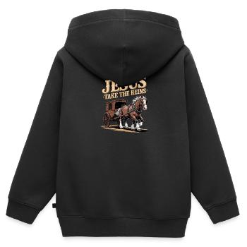 Jesus Take The Reins Rodeo - Kinder Premium Organic Zip Hoodie - Schwarz - Hinten - AI Model Kid Male (0cm)