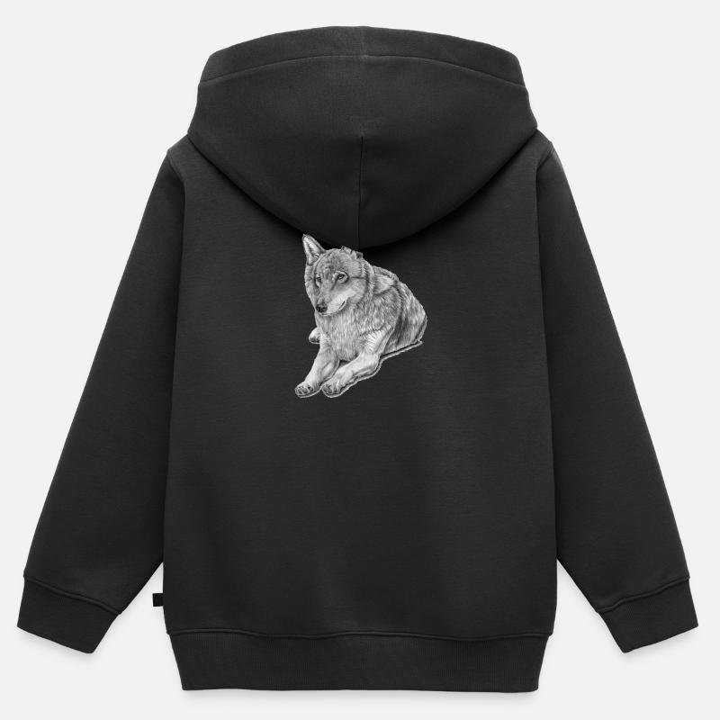 Wolf - Kinder Premium Organic Zip Hoodie - Schwarz