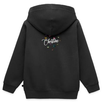 CHRISTINA - Nom de la fille et papillons colorés - Sweat Premium à capuche zippé enfant bio - noir - Dos - AI Model Kid Male (0cm)