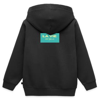 La vie est belle - Sweat Premium à capuche zippé enfant bio - noir - Dos - AI Model Kid Male (0cm)
