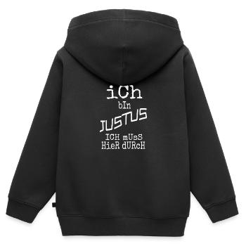 Geschenk für Justus - Kinder Premium Organic Zip Hoodie - Schwarz - Hinten - AI Model Kid Male (0cm)