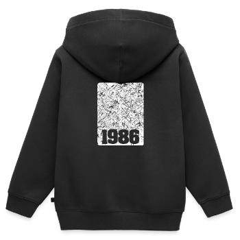 1986 - Kinder Premium Organic Zip Hoodie - Schwarz - Hinten - AI Model Kid Male (0cm)