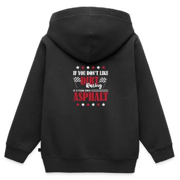 Course sur piste de terre battue - Sweat Premium à capuche zippé enfant bio - noir - Dos - AI Model Kid Male (0cm)