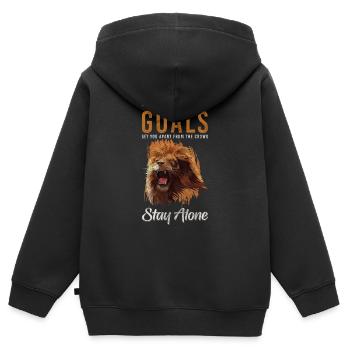 Löwenkopf Mut Rudel Gefahr - Kinder Premium Organic Zip Hoodie - Schwarz - Hinten - AI Model Kid Male (0cm)