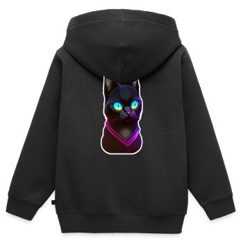 Schwarze Katze unter Neonlichteffekt - Kinder Premium Organic Zip Hoodie - Schwarz - Hinten - AI Model Kid Male (0cm)