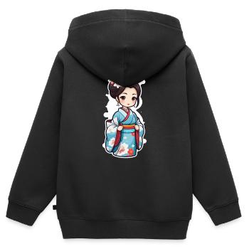 Japanerin im Kimono - Japan - Manga - Kinder Premium Organic Zip Hoodie - Schwarz - Hinten - AI Model Kid Male (0cm)
