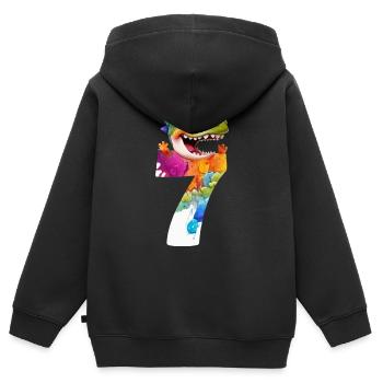 NUMÉRO 7 ANNÉES DINOSAURE 7ÈME ANNIVERSAIRE DINO - Sweat Premium à capuche zippé enfant bio - noir - Dos - AI Model Kid Male (0cm)