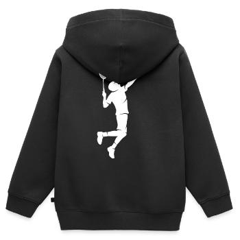 Badminton Badmintonspieler Silhouette Federball - Kinder Premium Organic Zip Hoodie - Schwarz - Hinten - AI Model Kid Male (0cm)