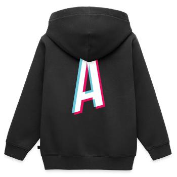 A - lettre A - Sweat Premium à capuche zippé enfant bio - noir - Dos - AI Model Kid Male (0cm)