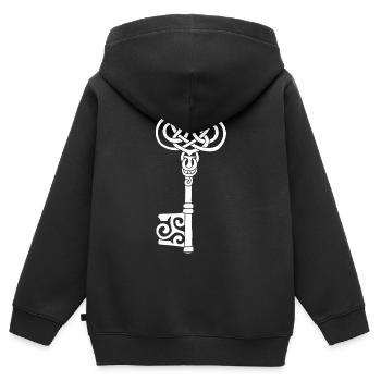 Weißer keltischer Schlüssel - Kinder Premium Organic Zip Hoodie - Schwarz - Hinten - AI Model Kid Male (0cm)