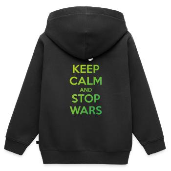Gardez votre calme et arrêtez les guerres - Sweat Premium à capuche zippé enfant bio - noir - Dos - AI Model Kid Male (0cm)