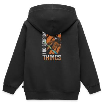 Snowboard Tailgrab Vacances d’hiver - Sweat Premium à capuche zippé enfant bio - noir - Dos - AI Model Kid Male (0cm)