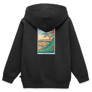 Japanische Kunst Hiroshige - Kinder Premium Organic Zip Hoodie - Schwarz - Hinten - AI Model Kid Male (0cm)