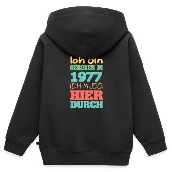 geboren 1977 - Kinder Premium Organic Zip Hoodie - Schwarz - Hinten - AI Model Kid Male (0cm)