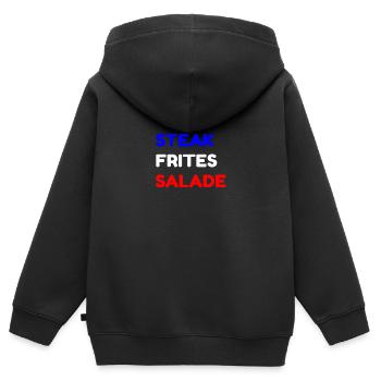 Steak Frites Salade - Sweat Premium à capuche zippé enfant bio - noir - Dos - AI Model Kid Male (0cm)