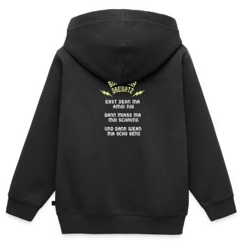 MOTTO: BOARISCHER DREISATZ - Kinder Premium Organic Zip Hoodie - Schwarz - Hinten - AI Model Kid Male (0cm)
