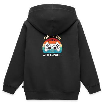 4ème classe Game on Press start ! pour les élèves - Sweat Premium à capuche zippé enfant bio - noir - Dos - AI Model Kid Male (0cm)
