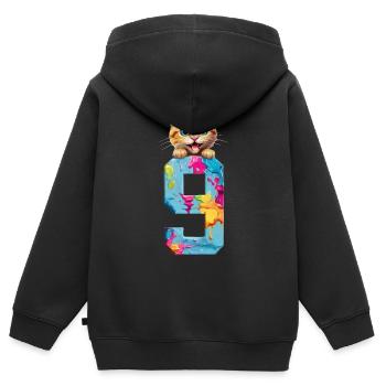 9 YEARS OLD CAT 9TH BIRTHDAY - Kids Premium Organic Zip-up Hoodie - black - Back - AI Model Kid Male (0cm)