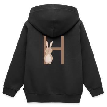 H - HASE - ABC, Alphabet, Buchstabe, Tier, Name - Kinder Premium Organic Zip Hoodie - Schwarz - Hinten - AI Model Kid Male (0cm)