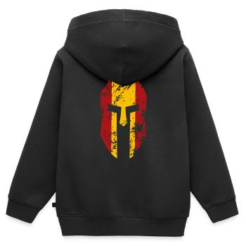 Casque spartiate avec le drapeau de l’Espagne - Sweat Premium à capuche zippé enfant bio - noir - Dos - AI Model Kid Male (0cm)