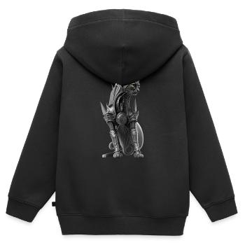 Katze in biomechanischer Rüstung - Kinder Premium Organic Zip Hoodie - Schwarz - Hinten - AI Model Kid Male (0cm)