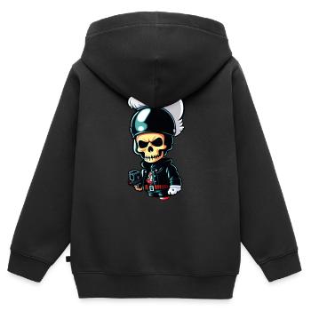 Biker-Styler genervt - Kinder Premium Organic Zip Hoodie - Schwarz - Hinten - AI Model Kid Male (0cm)
