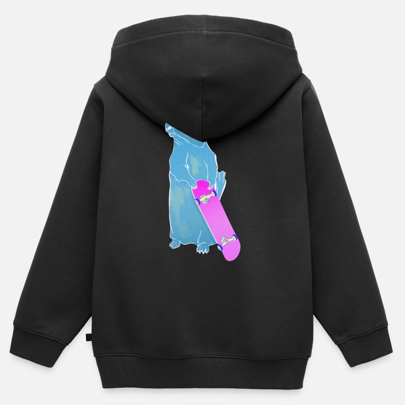 Marmotte Woodchuck ou Groundhog Skateboard - Sweat Premium à capuche zippé enfant bio - noir