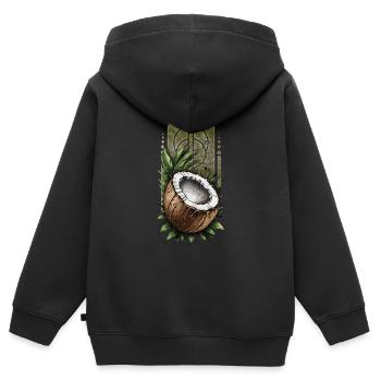 Tropical Bounty: Kokosnuss auf grünen Blättern - Kinder Premium Organic Zip Hoodie - Schwarz - Hinten - AI Model Kid Male (0cm)
