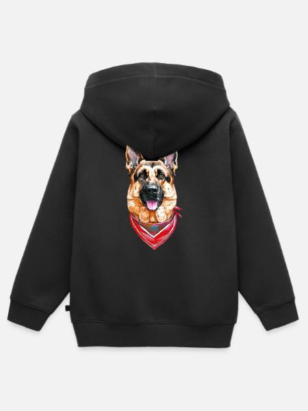 Deutscher Schäferhund mit Bandana - Kinder Premium Organic Zip Hoodie - Schwarz