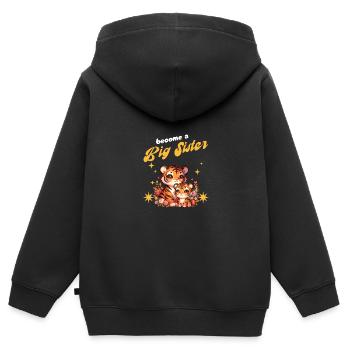 Bientôt, je serai une grande sœur mignonne tigre - Sweat Premium à capuche zippé enfant bio - noir - Dos - AI Model Kid Male (0cm)