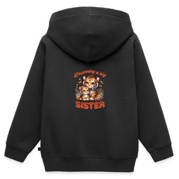 Bientôt, je serai une grande sœur mignonne tigre - Sweat Premium à capuche zippé enfant bio - noir - Dos - AI Model Kid Male (0cm)