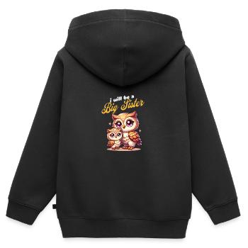 Je vais être une grande sœur hiboux doux - Sweat Premium à capuche zippé enfant bio - noir - Dos - AI Model Kid Male (0cm)