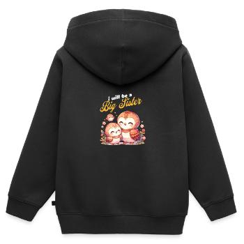 Je vais être une grande sœur hiboux doux - Sweat Premium à capuche zippé enfant bio - noir - Dos - AI Model Kid Male (0cm)