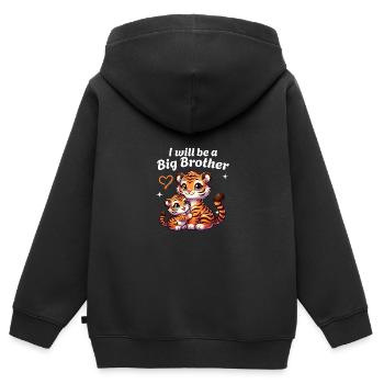 I'm going to be a big brother sweet tiger, brother - Kids Premium Organic Zip-up Hoodie - black - Back - AI Model Kid Male (0cm)