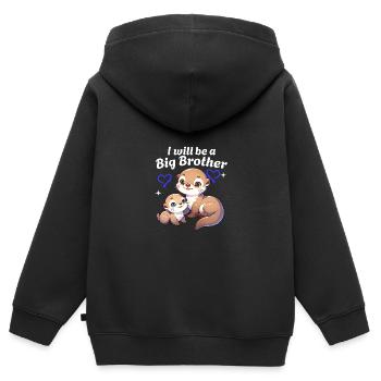 I'm going to be a big brother sweet otter, brother - Kids Premium Organic Zip-up Hoodie - black - Back - AI Model Kid Male (0cm)