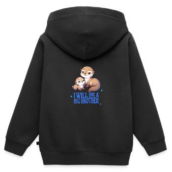 I'm going to be a big brother sweet otter, brother - Kids Premium Organic Zip-up Hoodie - black - Back - AI Model Kid Male (0cm)