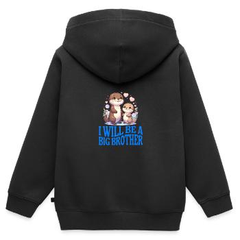 I'm going to be a big brother sweet otter, brother - Kids Premium Organic Zip-up Hoodie - black - Back - AI Model Kid Male (0cm)