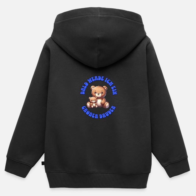 Bientôt, je serai un grand frère - Sweat Premium à capuche zippé enfant bio - noir