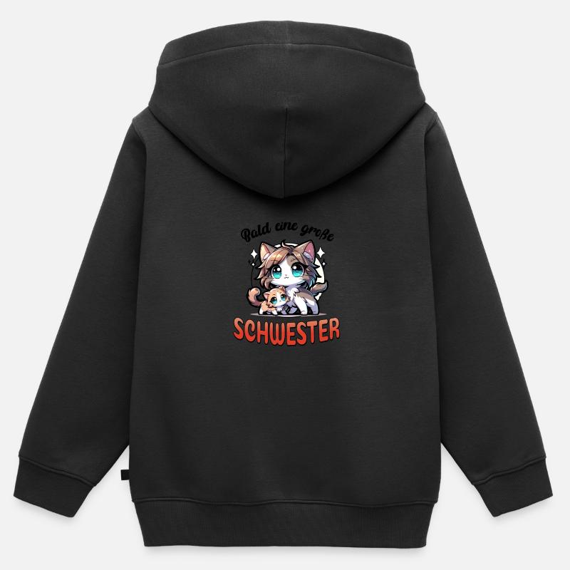 Bientôt une grande sœur - Sweat Premium à capuche zippé enfant bio - noir