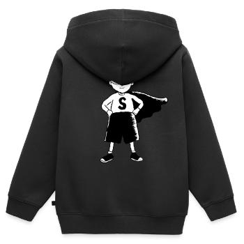 Superheld Kind - Kinder Premium Organic Zip Hoodie - Schwarz - Hinten - AI Model Kid Male (0cm)