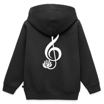 Clé de sol blanche en fleur - Sweat Premium à capuche zippé enfant bio - noir - Dos - AI Model Kid Male (0cm)