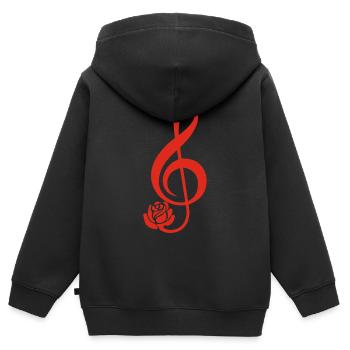 Clé de sol rouge en fleur - Sweat Premium à capuche zippé enfant bio - noir - Dos - AI Model Kid Male (0cm)