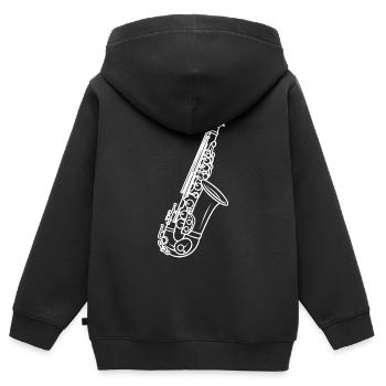 Croquis de saxophone - Sweat Premium à capuche zippé enfant bio - noir - Dos - AI Model Kid Male (0cm)