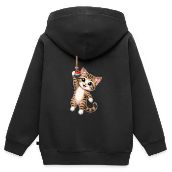 Katze hängt am Seil - Kinder Premium Organic Zip Hoodie - Schwarz - Hinten - AI Model Kid Male (0cm)